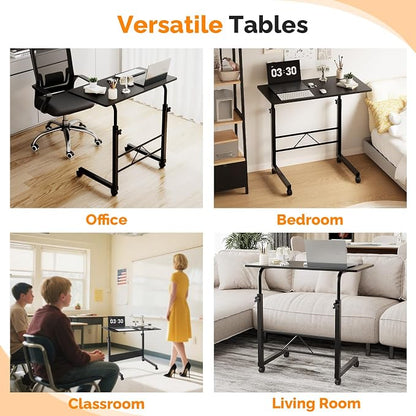 VINGLI Computer Workstation, Standing Desk Adjustable Height, Small Computer Desk w/Rolling, Sit Stand Laptop Desk TV Tray Computer Workstation for Bed Sofa Hospital Reading Eating, 31.5", Black