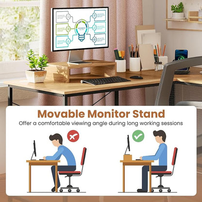Tangkula L-Shaped Computer Desk with Power Outlets, 95” Long 2-Person Desk with Monitor Shelf, Modern Corner Desk Gaming Table with USB Ports for Home Office
