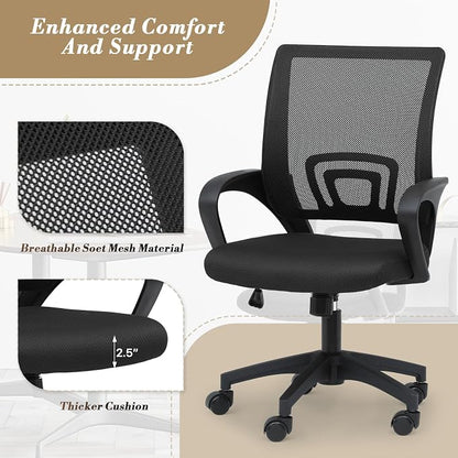 Office Chair Ergonomic - Mesh Desk Chair with Lumbar Support & Wide Seat (300Lbs Capacity) Adjustable Height, Swivel Wheels - for Home Office, Gaming, Bedroom