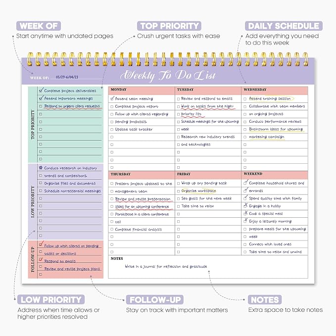 Taja Weekly To Do List Notepad with 52 Undated Sheets（8.5"×11"）- Weekly Desk Planner for Women & Man, Work and Home -1 Pack Violet Dream