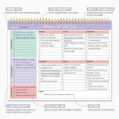 Taja 6 Pack of Weekly To Do List Notepad with 52 Undated Sheets（8.5"×11"）- Weekly Desk Planner for Women & Man, Work and Home - 6 Pack Violet Dream