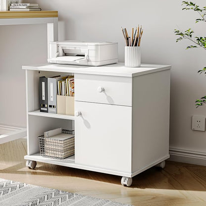 Quikraen Rolling File Cabinet with Doors | Adjustable Shelves Under Desk Storage Cabinet for Office Supplies Mobile Filing Cabinet White