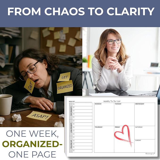 Life Charge Weekly TO DO List Notepads (2 Pack, 50 Pages Each) Task Pad Planner w/Daily Checklist, Priority ToDo & Note Sections. Desk Notebook Pad to Organize Office. 8.5 X 5.5, A5 Sheets.