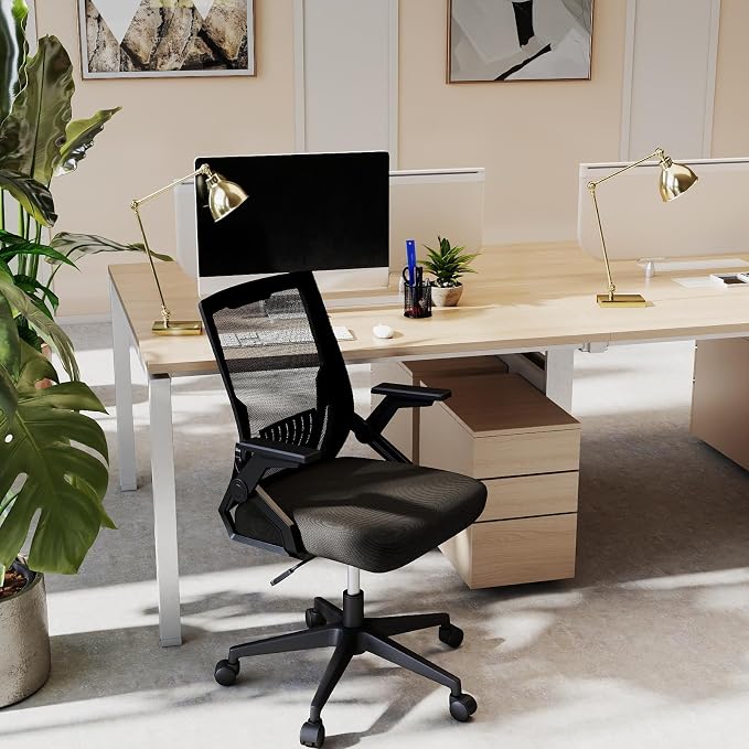 Ergonomic Office Chair with Flip-Up Arms, Small Desk Chair with Breathable Mesh Back, Home Office Desk Chair that Saves Space, Compact Swivel Computer Chair