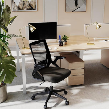 Ergonomic Office Chair with Flip-Up Arms, Small Desk Chair with Breathable Mesh Back, Home Office Desk Chair that Saves Space, Compact Swivel Computer Chair