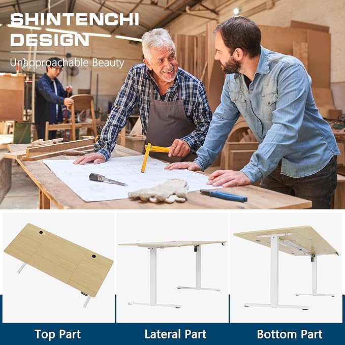Shintenchi Standing Desk, 71x31 Inch Height Adjustable Electric Sit Stand up Desk, Ergonomic Rising Computer Table, Modern Lift Gaming Desk Workstation for Home Office, Walnut and White