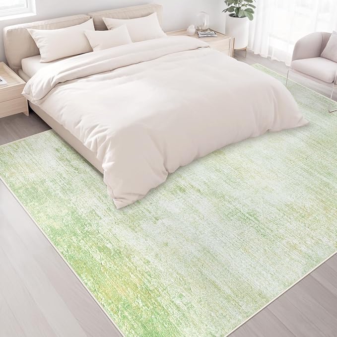 Area Rugs 8x10 Living Room: Washable Rug Modern Abstract Large Rugs Soft Non Slip Neutral Rug Stain Resistant Indoor Carpet for Bedroom Kitchen Dining Room Home Office Rugs(Green,8'x10')