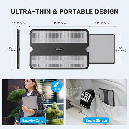 AboveTEK Portable Laptop Lap Desk w/Retractable Left/Right Mouse Pad Tray, Non-Slip Heat Shield Tablet Notebook Computer Stand Table w/Sturdy Stable Work Surface for Bed Sofa Couch or Travel