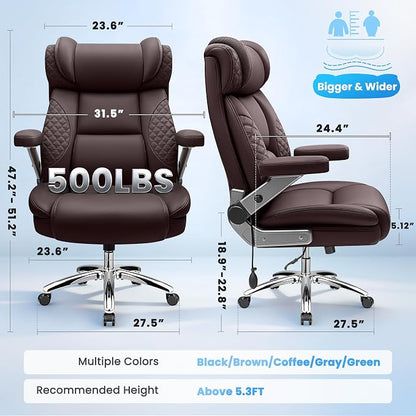 Big and Tall Office Chair for Heavy People, 500LBS Wide Seat Computer Desk Chair, Extra Large Executive Gaming Chair with Adjustable Lumbar Support and 5D Flip Arms, Comfy Heavy Duty Office Chair