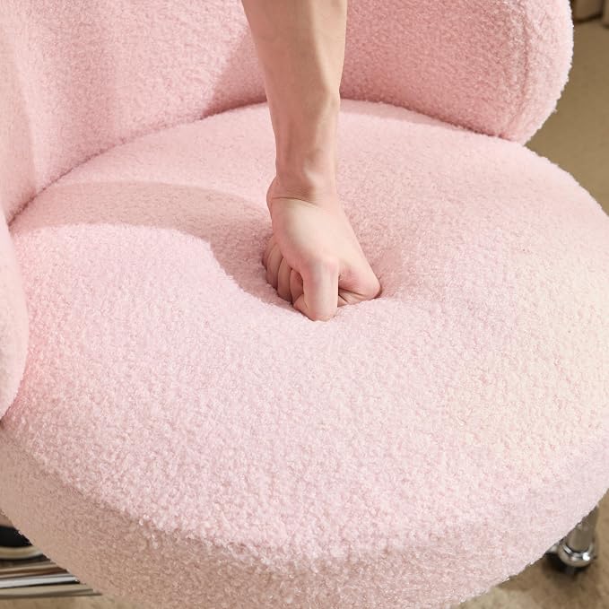 VINGLI Cute Small Swivel Desk Chair Comfy with Wheels,Ergonomic Low-Back Lumbar Support Vanity Nail Tech Rolling Task Stool Girls Women Kids Chair for Home Office,Height Adjustable,Teddy Fleece,Pink