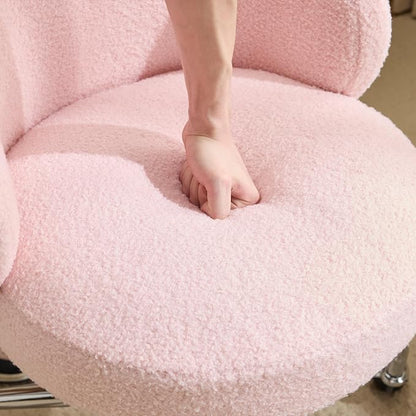VINGLI Cute Small Swivel Desk Chair Comfy with Wheels,Ergonomic Low-Back Lumbar Support Vanity Nail Tech Rolling Task Stool Girls Women Kids Chair for Home Office,Height Adjustable,Teddy Fleece,Pink