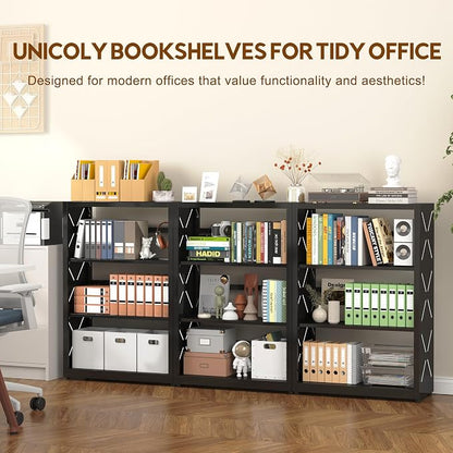 UNICOLY Bookshelves and Bookcases, 3 Tier Metal Bookshelf with Adjustable Shelves and Bookends, Open Shelf Bookcase, Display Shelves for Home Decor Bedroom, Living Room, Home Office, Black