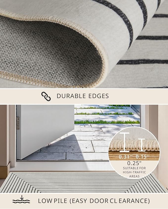 Latte&Fog 3x5 Entryway Rug Washable Area Rug Carpet for Bedroom - Ivory 3x5 | Washable, Modern Abstract Boho Style, for Entryway Bedroom Kitchen Entry Living Room, Non Slip, Low Pile, Ivory 3'x5'