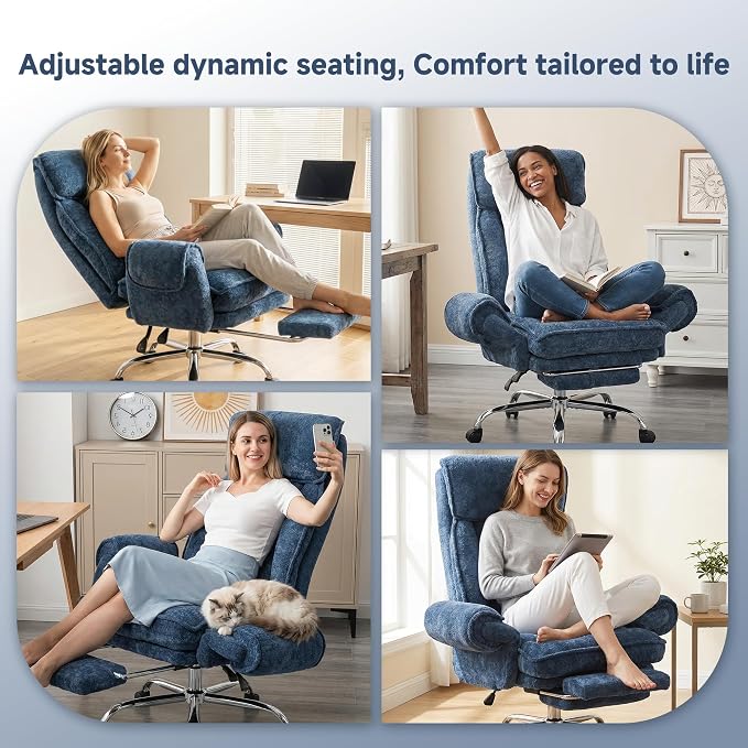 Criss Cross Office Chair, Cloud Desk Computer Chair with 5-Position Adjustable Armrests & Headrest for Pets & Cross Legged Sitting, Executive Gaming Chair with Foot Rest, Reclining Desk Chair Blue