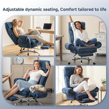 Criss Cross Office Chair, Cloud Desk Computer Chair with 5-Position Adjustable Armrests & Headrest for Pets & Cross Legged Sitting, Executive Gaming Chair with Foot Rest, Reclining Desk Chair Blue
