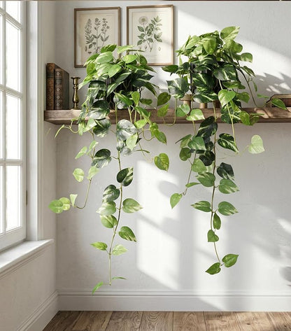 Fake Plants 2 Pcs Faux Pothos Plants Potted Indoor Artificial Hanging Plants Realistic Fake Greenery Table Desk Bathroom Office Bedroom Living Room Shelf Modern Farmhouse Decor Outdoor