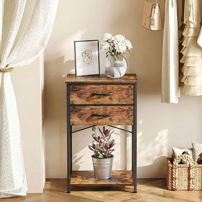 Small Printer Stand with Fabric Drawer & Storage Side Table | Sturdy compact build, works as nightstand end table & accent table. Ideal for bedroom living room & home office daily storage