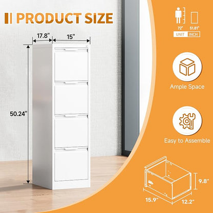 4-Drawer Metal File Cabinet with Lock,Steel Printer Stand with Storage for Home Office,Vertical Filing Cabinet for Legal/Letter/A4 Files,Assembly Required