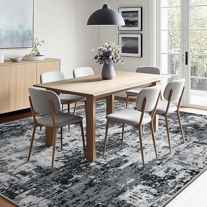 RELEANY Washable Area Rugs 6'x8' Non-Slip Modern Abstract Soft for Living Room Entryway Bedroom Kitchen, Print Pattern, Black Navy Blue Gray