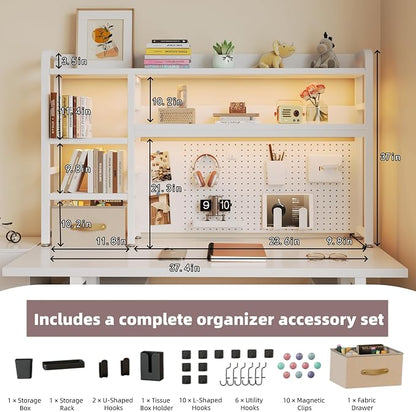 Desktop Hutch Bookshelf, 4-Tier Metal Desk Shelf for Top of Desk | Heavy Duty Countertop Organizer Rack with Peg Board & Accessories Space-Saving Storage for Dorm, Office & Home