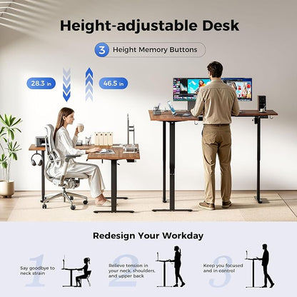 Agilestic Electric L Shaped Standing Desk 63 x 55 Inch with Power Outlet, Height Adjustable Corner Stand up Desk with Cable Management,Sit Stand Home Office Workstation with Splice Board, Dark Walnut