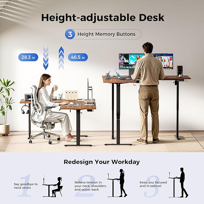 Agilestic Electric L Shaped Standing Desk 63 x 48 Inch with Power Outlet, Height Adjustable Corner Stand up Desk with Cable Management,Sit Stand Home Office Workstation with Splice Board, Dark Walnut