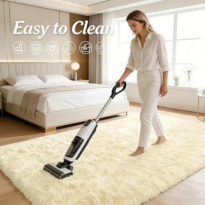 OLANLY 2x8 Machine Washable Runner Rugs for Hallway, Soft Fluffy Shaggy Bedside Rugs for Bedroom, Living Room, Indoor Floor Carpet for Kids Girls and Boys, Nursery Rooms, Home Decor Aesthetic, Cream