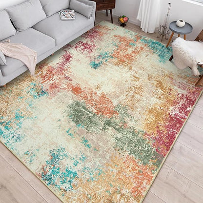 Lahome Abstract 6x9 Area Rugs for Living Room, Machine Washable Ultra Thin Bedroom Rug Stain Resistant, Low-Pile Soft Indoor Modern Colorful Large Throw Carpet for Office Dining Room