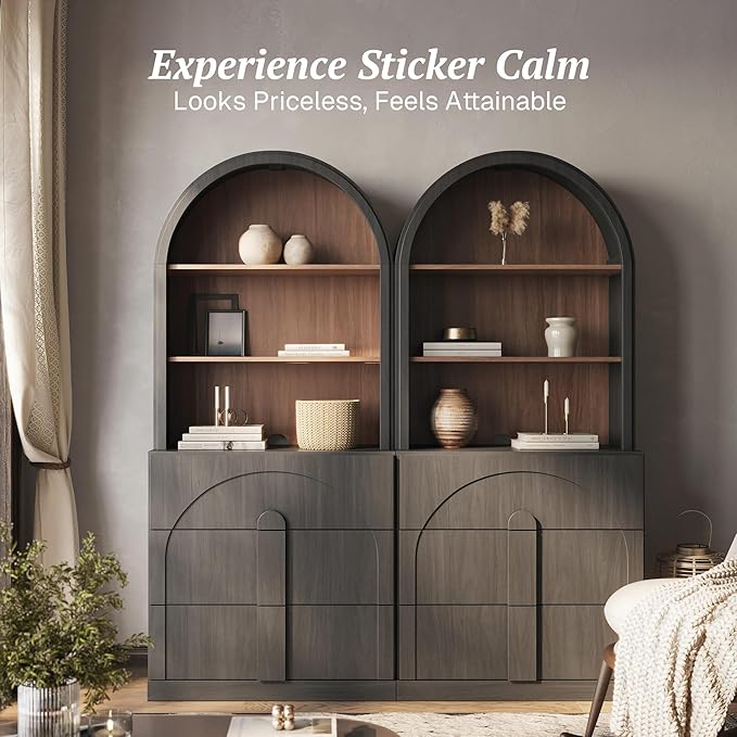 BELLEZE Set of 2 71" Tall Storage Cabinet with 3 Drawers, Wooden Sideboard Buffet Cabinet with Hutch for Pantry and Kitchen Organizing, 5-Tier Modern Storage Unit for Living Room Home Office, Ebony