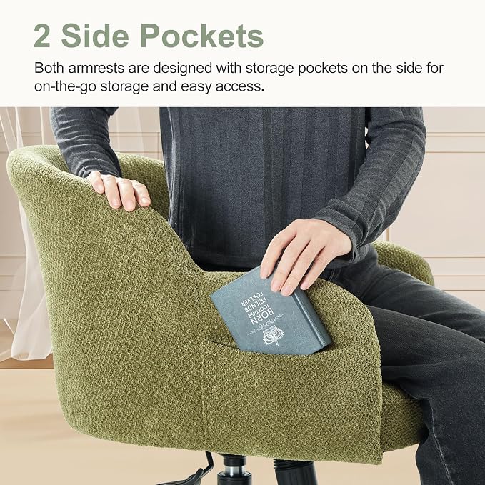 IWMH Desk Chair,Criss Cross Chair with Wheels and Arms,Modern Vanity Chair,Height Adjustable Ergonomic Swivel Office Chair for Vanity Home Office, Living Room, Bedroom (Green)