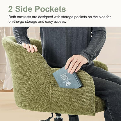 IWMH Desk Chair,Criss Cross Chair with Wheels and Arms,Modern Vanity Chair,Height Adjustable Ergonomic Swivel Office Chair for Vanity Home Office, Living Room, Bedroom (Green)