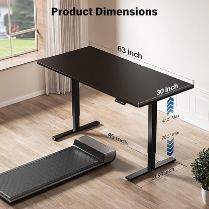 Electric Standing Desk, 63 x 30 Inch Extra Large Desktop, Adjustable Height Sit Stand Desk, Home Office Workstation for Dual & Triple Monitor, Classic Black