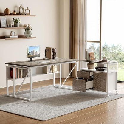 LITTLE TREE 63-Inch Office Desk with 31.5-Inch Lateral File Cabinet, Study Writing Desk Computer Desk for Home Office