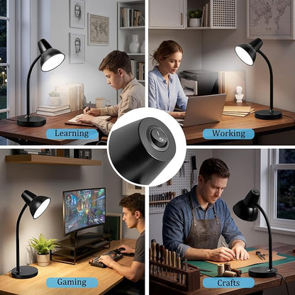 LED Desk Lamp with Flexible Gooseneck, Eye-Caring 4.5W Energy-Saving Study Lamps, Anti-tip Heavy Duty Bedside Reading Light, Desk Lamps for College Dorm Room, Home Office, Modern Lamp with 1.6m Cord
