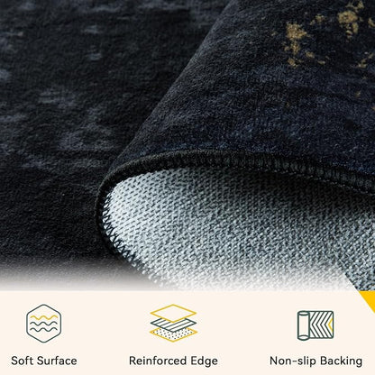 RELEANY Washable Area Rugs 8'x10' Non-Slip Modern Abstract Soft for Living Room Entryway Bedroom Kitchen, Print Pattern, Dark Black Gold