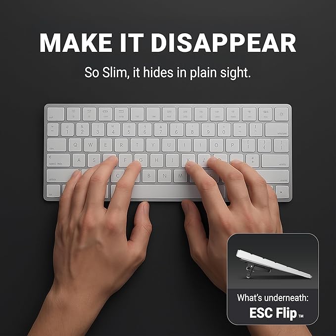 GPG2 ESC Flip Keyboard Stand for Desk, Tilting Riser That Attaches to Your Keyboard – 3 Adjustable Angles, Compatible with Apple Magic Keyboard, Logitech MX Keys, K380 & Flat-Back Models
