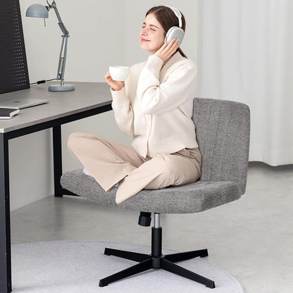 Orange Factory Criss Cross Chair No Wheel Wide Cross Legged Office Desk Vanity Chair Comfy Fabric Armless Adjustable Swivel for Home Computer Task (Grey No Wheel, Classic Fabric)