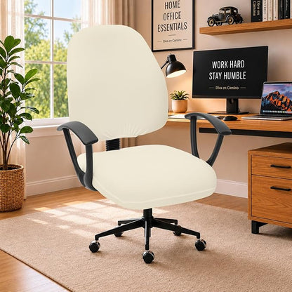 DIVA EN CAMINO DEC Stretchable Desk Office Chair Seat Covers - Universal Stretch Computer Chair Slipcover - Washable Rotating Backrest Coverings & Cushion Protectors for Dogs, Cats, Pets, Cream