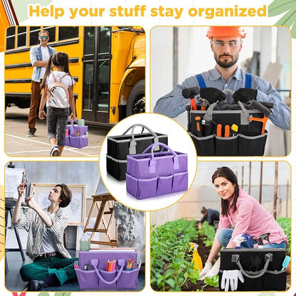 Tellingyou 2 Pcs Art Craft Tote Bag Teacher Craft Organizers and Storage Bag Desktop Tote Supply 600d Oxford Classroom Organizer Caddy Gift for Crafters Christmas Office(Black, Purple)