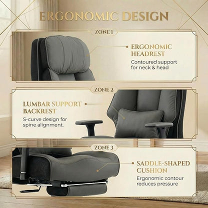 EXCEBET Big and Tall Office Chair 500lbs - 22.4" Extra Wide Seat Ergonomic Executive Chair, Heavy Duty High Back Leather Office Chair with Footrest, Lumbar Support & Adjustable Arm (Grey)