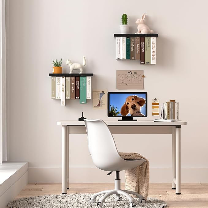Floating Book Shelves for Wall Set of 2, Unique Wood Hanging Bookshelf | Easy Install Wall Bookshelf with Anti-Tilt Metal Bracket, Floating Bookshelf Storage Display Wall Shelves for Home Decor
