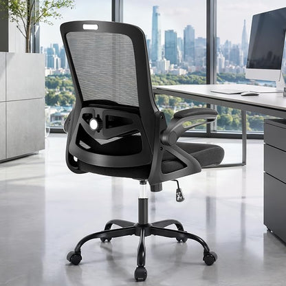 Executive Office Chair with Adjustable Lumbar Support Flip-Up Arms,Black | Executive Mesh Office Chair with Adjustable Lumbar Support, Flip-Up Arms, Thick Foam Seat, Swivel Rolling Chair, 400lbs
