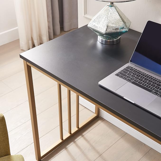 Leick Home Collapsible Slatted Mission Writing Computer Desk, Space Saving for Bedroom, Home Office, Small Spaces, Fully Assembled, Black/Gold, 70001-BLKGD