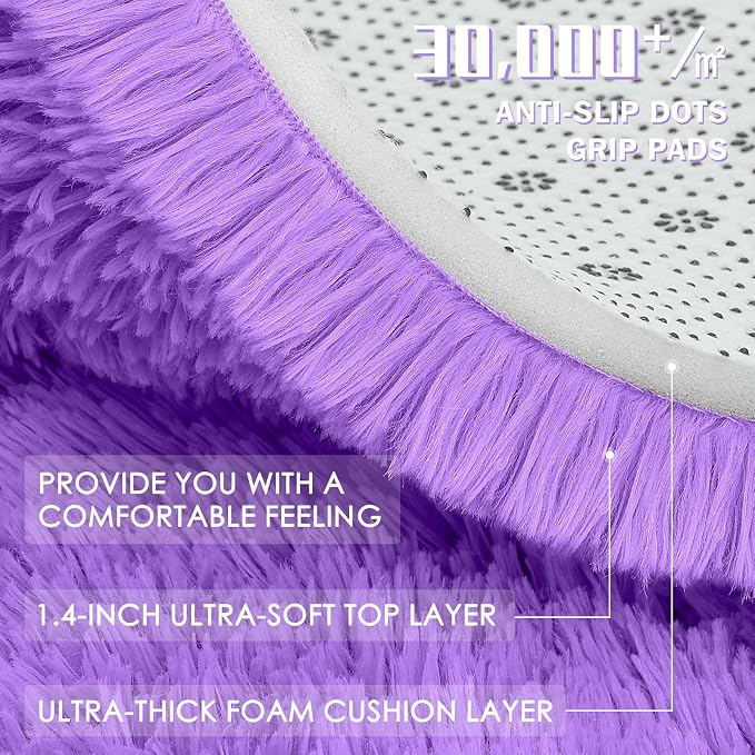 OLANLY 5x8 Machine Washable Large Area Rugs for Living Room, Bedroom, Soft Fluffy Shaggy Bedside Rug, Indoor Floor Carpet for Kids Girls and Boys, Dorms, Nursery, Home Decor Aesthetic, Purple