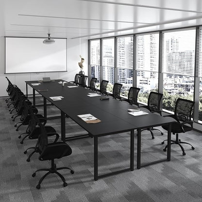 Bonzy Home 24FT Conference Table, Modern Large Meeting Table Office Desks for 28 Person, Long Rectangle Table with Sturdy Metal Frame, 8PCS, 284" D x 64" W x 30" H, Black