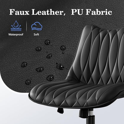 Armless Office Chair, Swivel Rolling Leather Desk Chair, Brown | Waterproof Upholstery, Padded Seat, 15° Relaxing Tilt, 330 LBS Capacity, for Bedroom Vanity and Computer Work