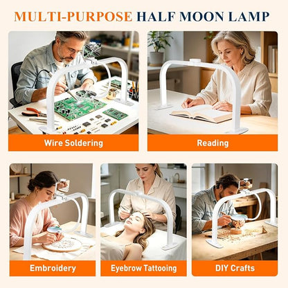 Half Moon Nail Desk Lamp with 5X Magnifier & Phone Holder, LED Arch Tech Light 30" Foldable for Manicure Eyelash Extensions Salon Craft Fingernail Art, 2700LM Multiple Brightness 3000-6000K