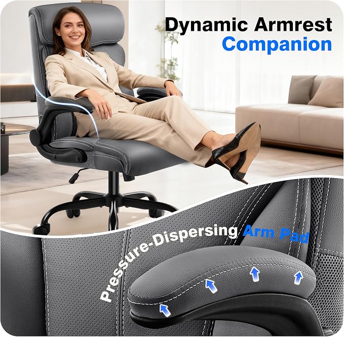 AreShark Office Chair - Executive High Back Breathable Comfy Desk Chair with Lumbar Support - Ergonomic Leather Rolling Swivel Computer Chair with Rock Function for Working Studying Gaming Relaxing