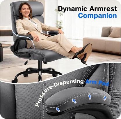 AreShark Office Chair - Executive High Back Breathable Comfy Desk Chair with Lumbar Support - Ergonomic Leather Rolling Swivel Computer Chair with Rock Function for Working Studying Gaming Relaxing