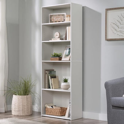 Sauder Beginnings 5-Shelf Bookcase, Bookshelf with Adjustable Storage Shelves, in Soft White